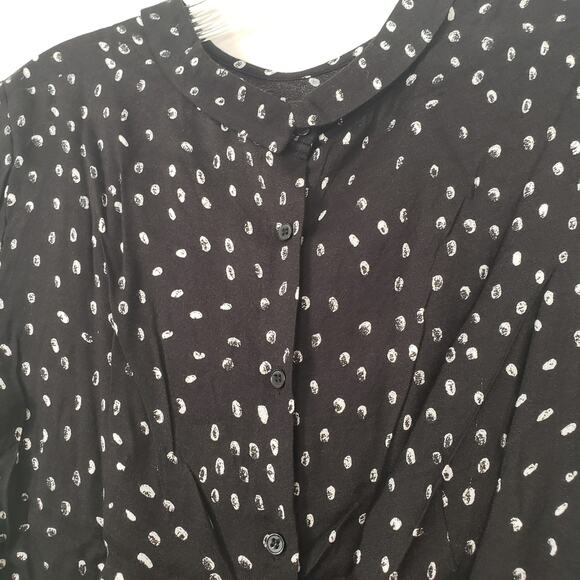 French Connection Peter Pan Collar Buttondown Back Blouse Black White Dots Sz 2 - Picture 4 of 7